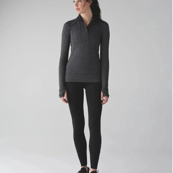 Lululemon Think Fast Pullover Long Sleeve Top Charcoal Herringbone Black Size 6 - Picture 2 of 11